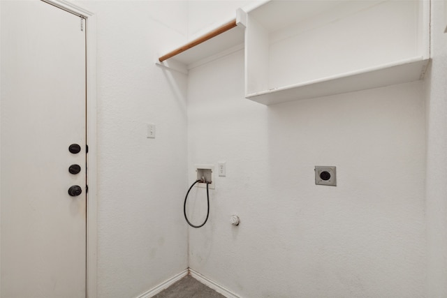 clothes washing area featuring hookup for a gas dryer, washer hookup, and hookup for an electric dryer