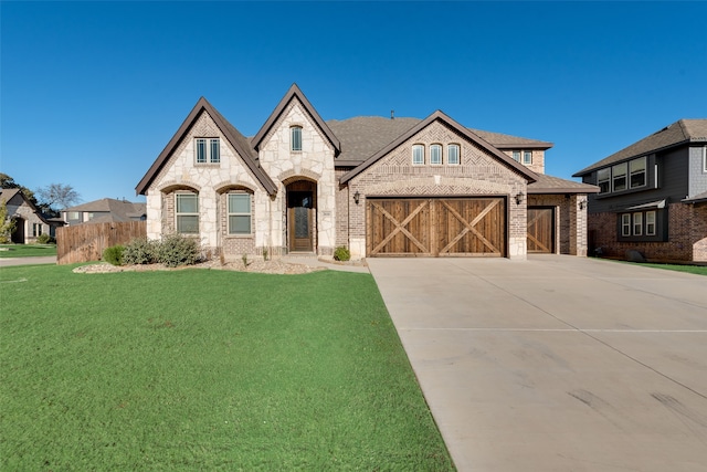 view of front facade with a garage and a front lawn