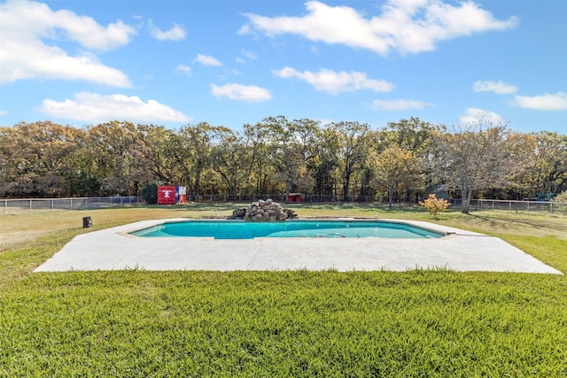 view of pool featuring a fenced in pool, a yard, and fence