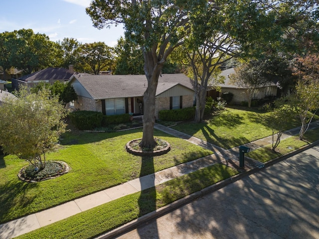 single story home featuring a front lawn