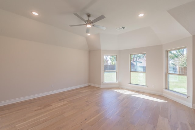 609 Keel Way, Azle, TX 76020 - empty room featuring healthy amount of natural light, light wood-type flooring, recessed lighting, a ceiling fan, and vaulted ceiling