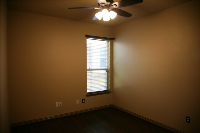 10133 Sanden, Mckinney, TX 75072 - spare room with baseboards, ceiling fan, and dark wood-style floors