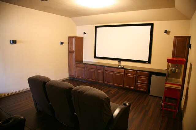 10133 Sanden, Mckinney, TX 75072 - home theater featuring dark wood-style flooring and lofted ceiling