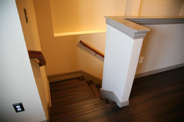 10133 Sanden, Mckinney, TX 75072 - stairway with baseboards and wood finished floors