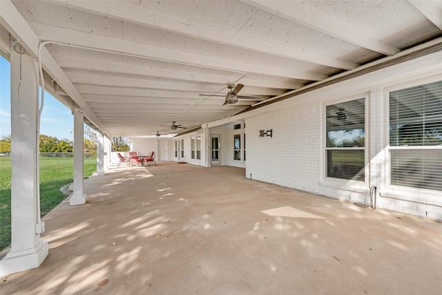 view of patio featuring ceiling fan