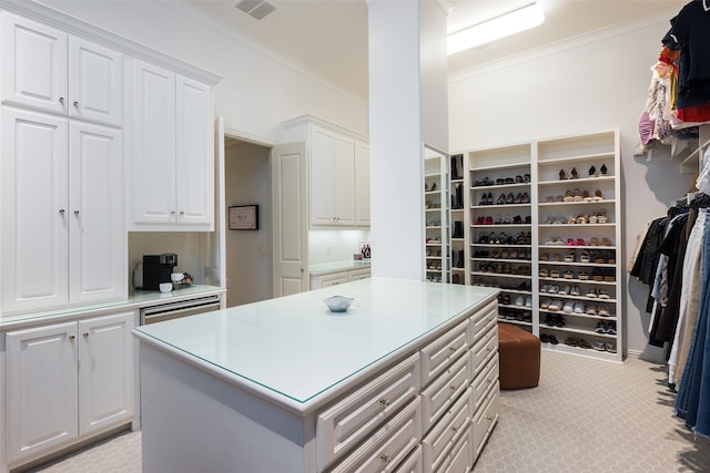 spacious closet featuring light carpet