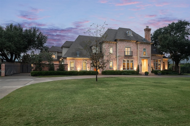 french country home featuring a yard