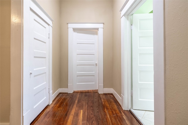 hall featuring dark wood-type flooring