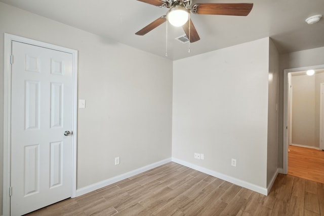 spare room featuring ceiling fan and light hardwood / wood-style floors