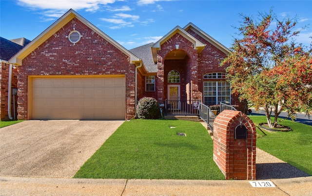 front of property featuring a garage and a front lawn