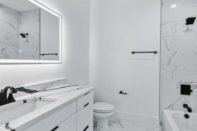 full bathroom featuring vanity, toilet, and tiled shower / bath