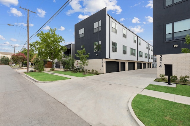 exterior space with a garage