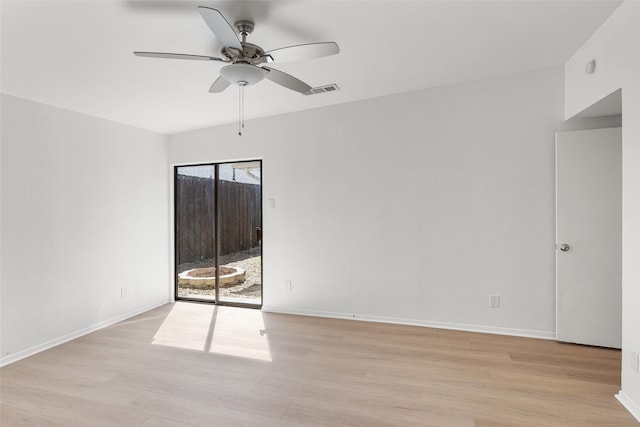 unfurnished room featuring ceiling fan and light hardwood / wood-style flooring