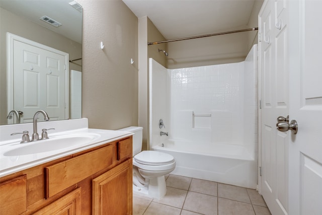 full bathroom featuring tile patterned floors, shower / tub combination, vanity, and toilet