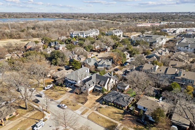 aerial view with a water view and a residential view