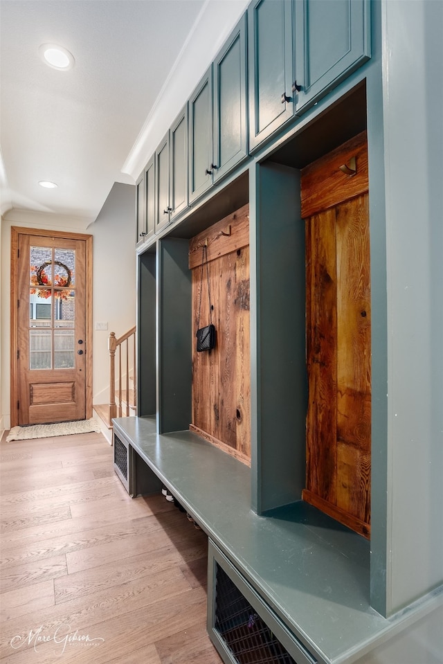 mudroom featuring light hardwood / wood-style flooring