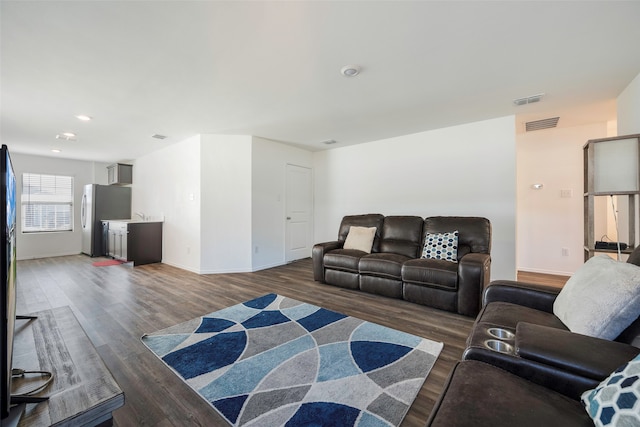 living room with dark wood-type flooring