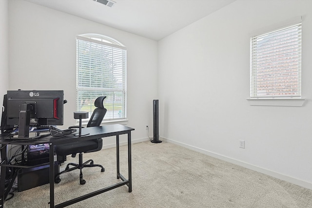 carpeted office space featuring plenty of natural light