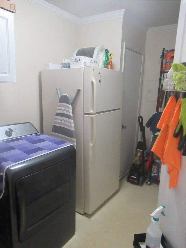 washroom featuring washer / clothes dryer and ornamental molding