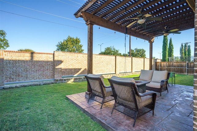 view of patio featuring an outdoor hangout area and a pergola