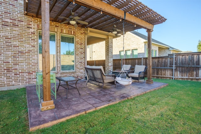 view of patio / terrace with a pergola and ceiling fan