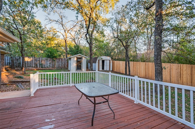 wooden terrace with a storage unit