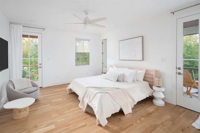 23502 Kate Ln, Arp, TX 75750 - bedroom featuring access to outside, light wood finished floors, a ceiling fan, and baseboards