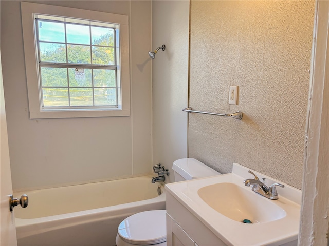 full bathroom with vanity, shower / bath combination, and toilet