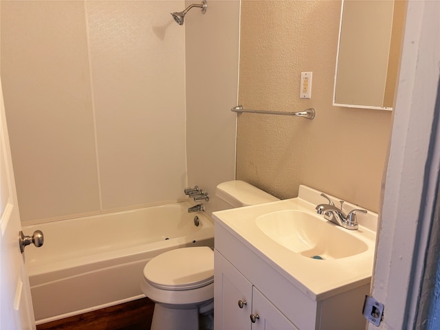 full bathroom featuring hardwood / wood-style flooring, vanity, toilet, and shower / bath combination