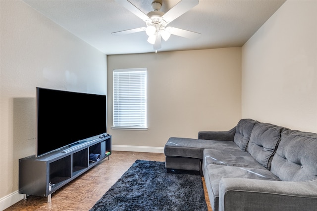 living room with ceiling fan