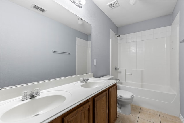 full bathroom with tile patterned flooring, vanity, toilet, and tub / shower combination