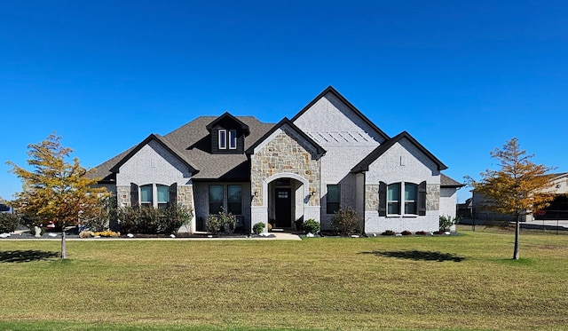 french country home featuring a front yard