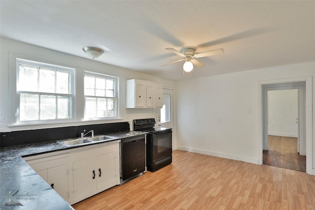 2909 Poplar St, Abilene, TX 79602 - kitchen featuring a sink, black appliances, white cabinetry, and light wood-style floors