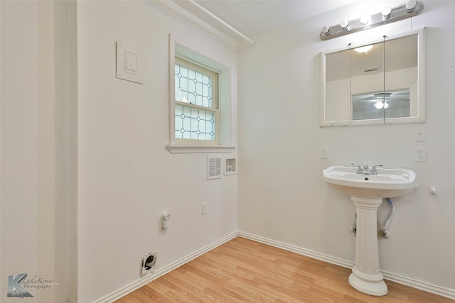 bathroom with wood-type flooring