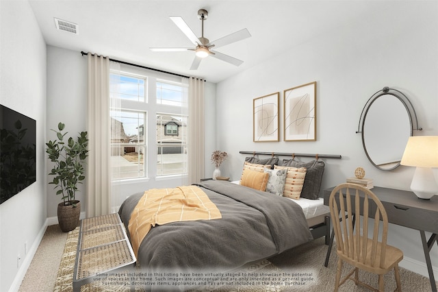 bedroom featuring carpet and ceiling fan