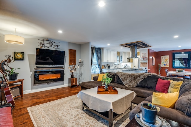 living room featuring dark hardwood / wood-style floors