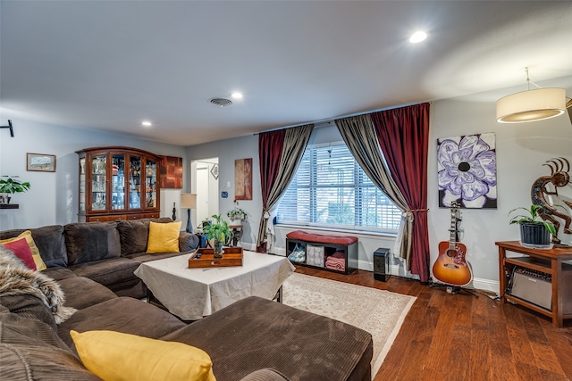 living room featuring dark hardwood / wood-style flooring