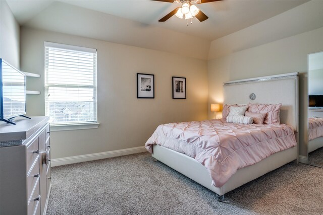 bedroom featuring ceiling fan and light colored carpet