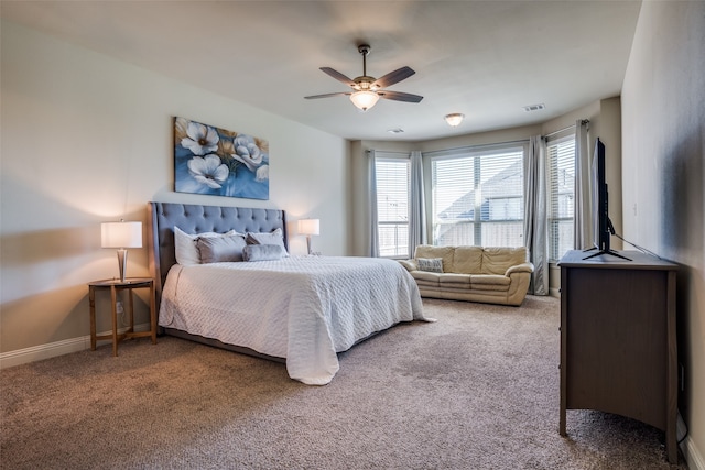 bedroom featuring carpet and ceiling fan