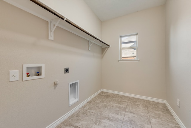 clothes washing area with hookup for a gas dryer, light tile patterned flooring, washer hookup, and hookup for an electric dryer