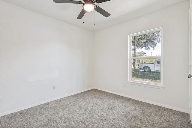 unfurnished room featuring carpet flooring and ceiling fan