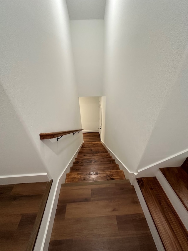 stairway with hardwood / wood-style flooring