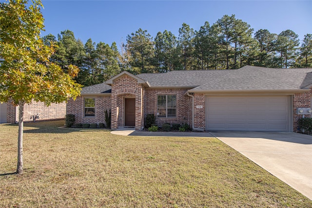 single story home with a front lawn and a garage