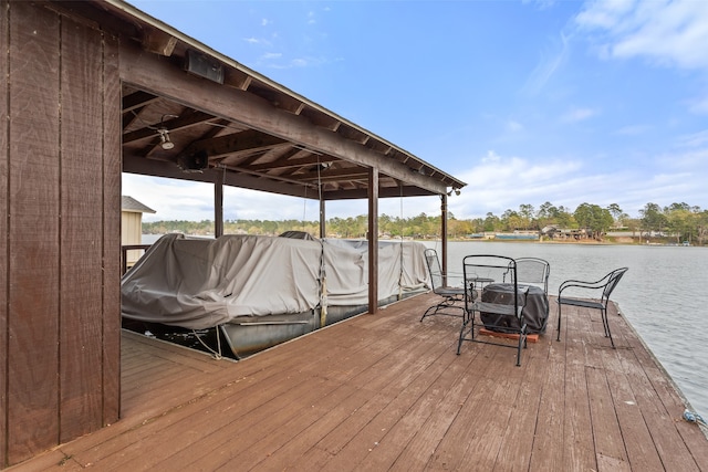 view of dock with a water view