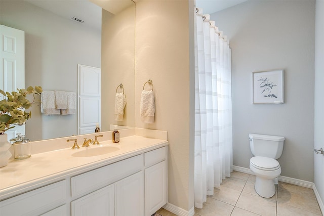 bathroom with tile patterned flooring, vanity, and toilet