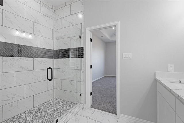 bathroom with vanity and walk in shower