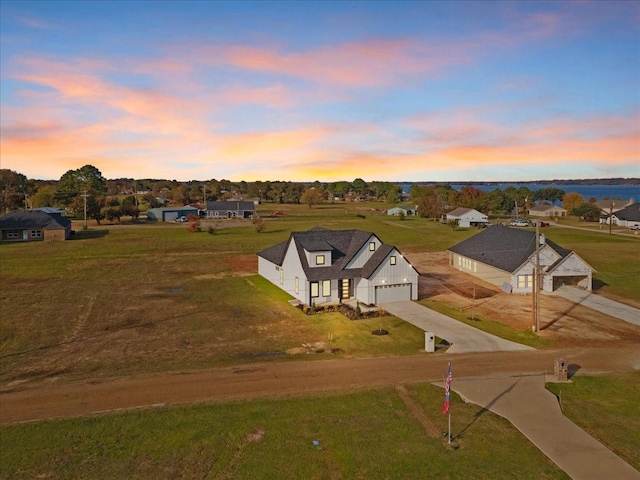 view of aerial view at dusk