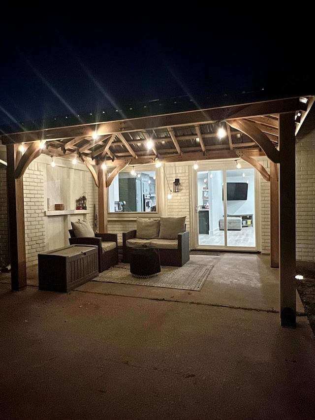 view of patio at night