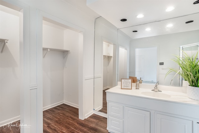 bathroom featuring wood-type flooring and vanity