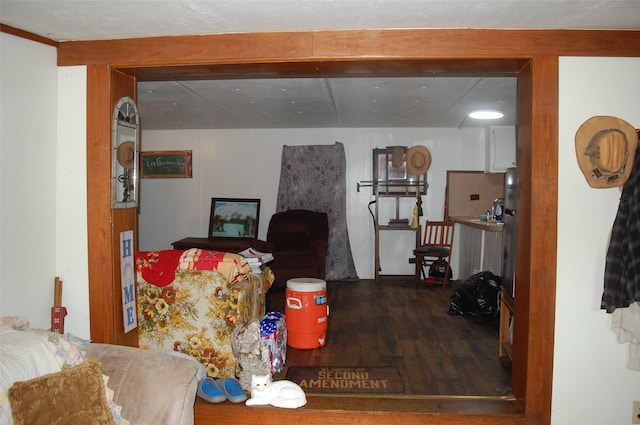 living room with dark wood-type flooring